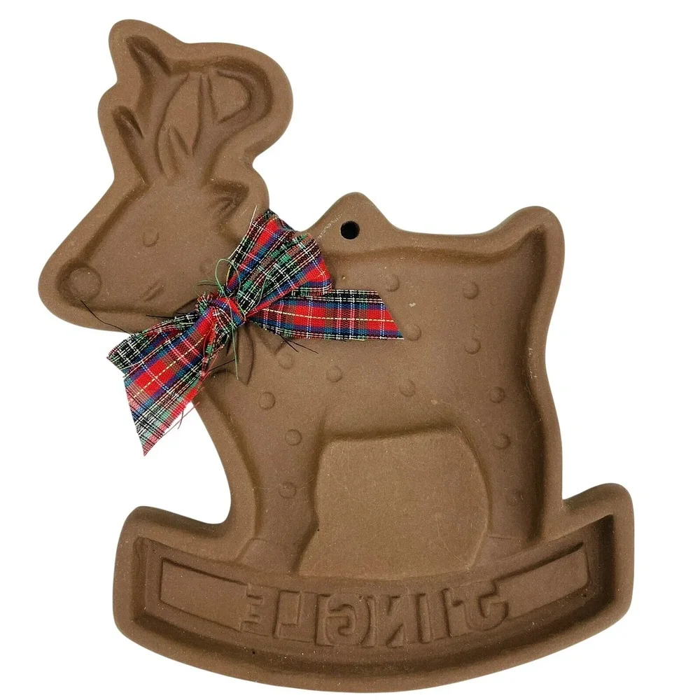Hartstone Stoneware Cookie‎ Mold Rocking Reindeer Jingle Christmas Vintage USA